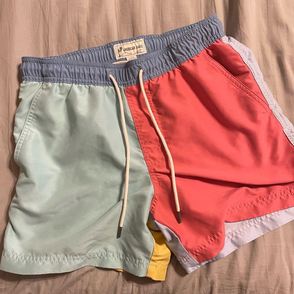 American Eagle Outfitters Blue and Cream Swim Shorts